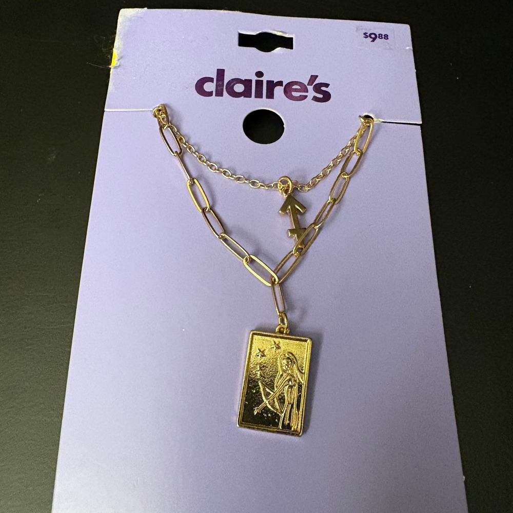 NWT Claires Gold Sagittarius Zodiac‎ Layered Set of 2 Necklaces Nov Dec Gift